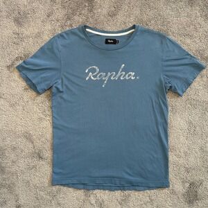 Rapha T-Shirt Men Size M Blue Logo Graphic Short Sleeve Cotton Cycling Casual